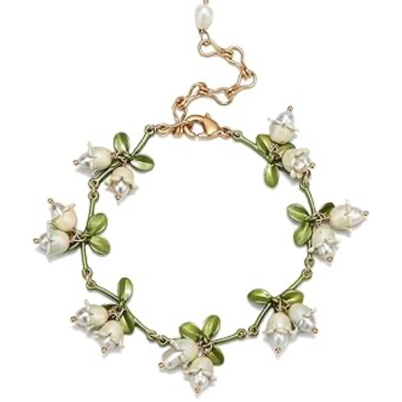 Lily of the Valley Linked Floral Bracelet Adjustable Cottage Flowers NEW - Picture 4 of 4